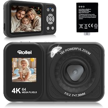 Rollei Digital Camera 64MP 4K Compactline 64 Dual Screen 18X Digital Zoom