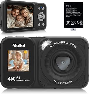 Rollei Compactline 64 Dual Screen Digital Camera 4 K 64 MP Digital Zoom 18 X with Dual Screen for Children Students Black, Camera, Digital-Camera-Camera
