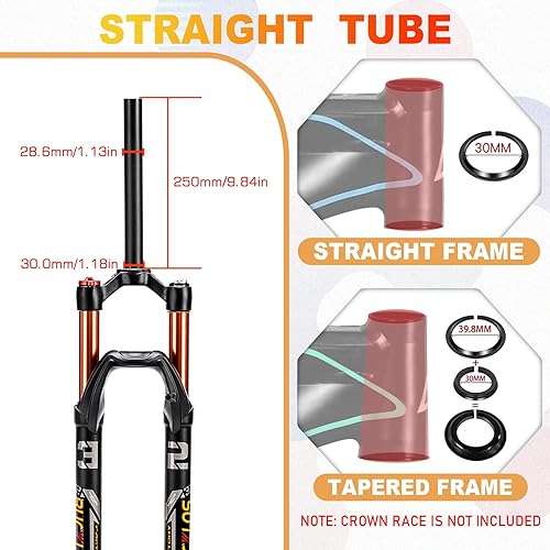 Miniatura 5 de BUCKLOS Horquilla MTB de 2627.529 pulgadas, 4.724in, 1-18 pulgadas rectocónico, ajuste de rebote de horquilla de bicicleta de montaña, eje de