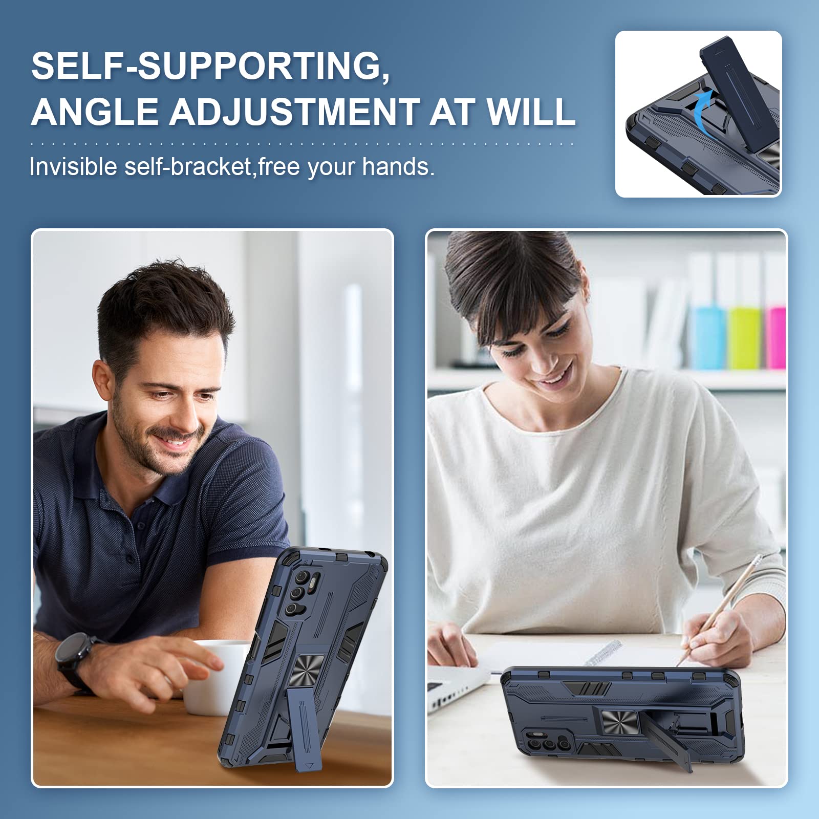 Funda para Xiaomi Redmi Note 15 Pro 5G, Carcasa Antigolpes con Soporte anular metálico, Case Protectora de Grado Militar, Azul — view 279