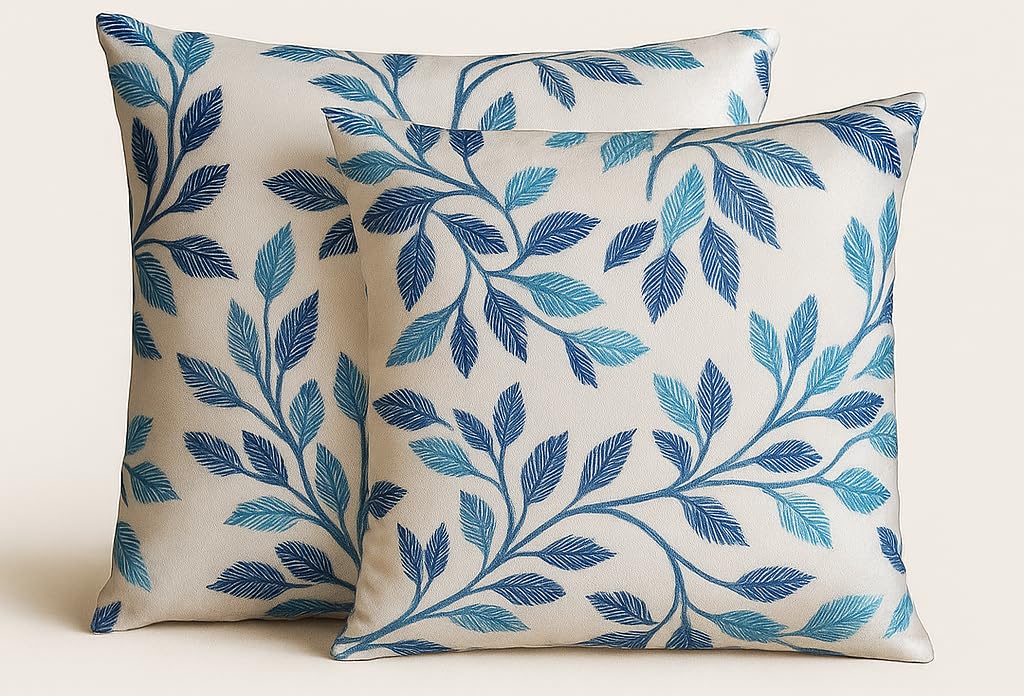 Set of 2 Blue Floral Cushion Covers 22x22 Inches | 3D Digital Print | Heavy Knitted Fabric | Reversible Design | Durable Zip Closure for Stylish Home Décor-picture-38