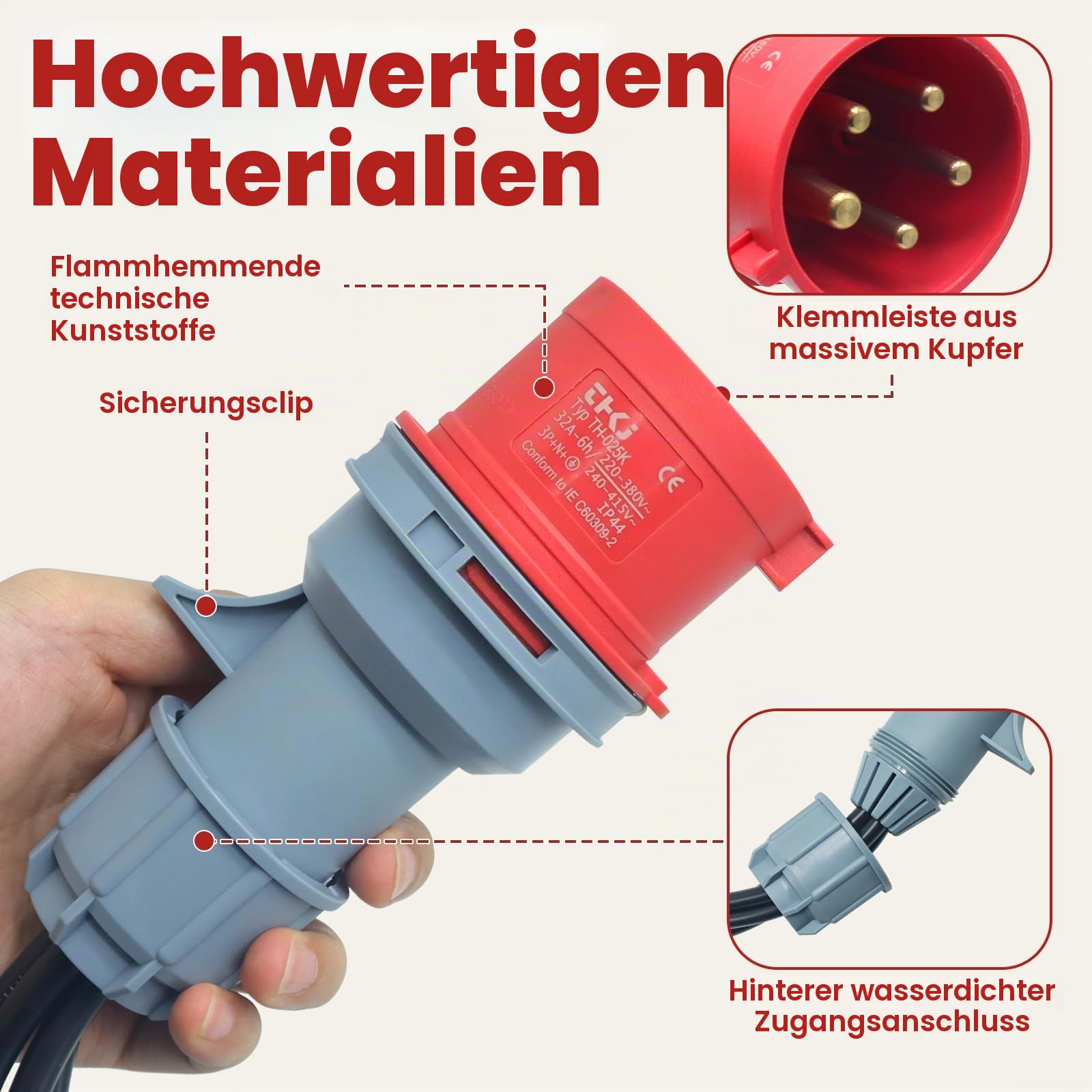 CEE Adapter Starkstrom Verteiler 32A auf 16A 400V Stecker Kupplung auf 4X 230 V Starkstrom Verlängerungskabel Für Baustellen, Landwirtschaft, Generatoren, Wohnwagen, Täglichen Einsatz