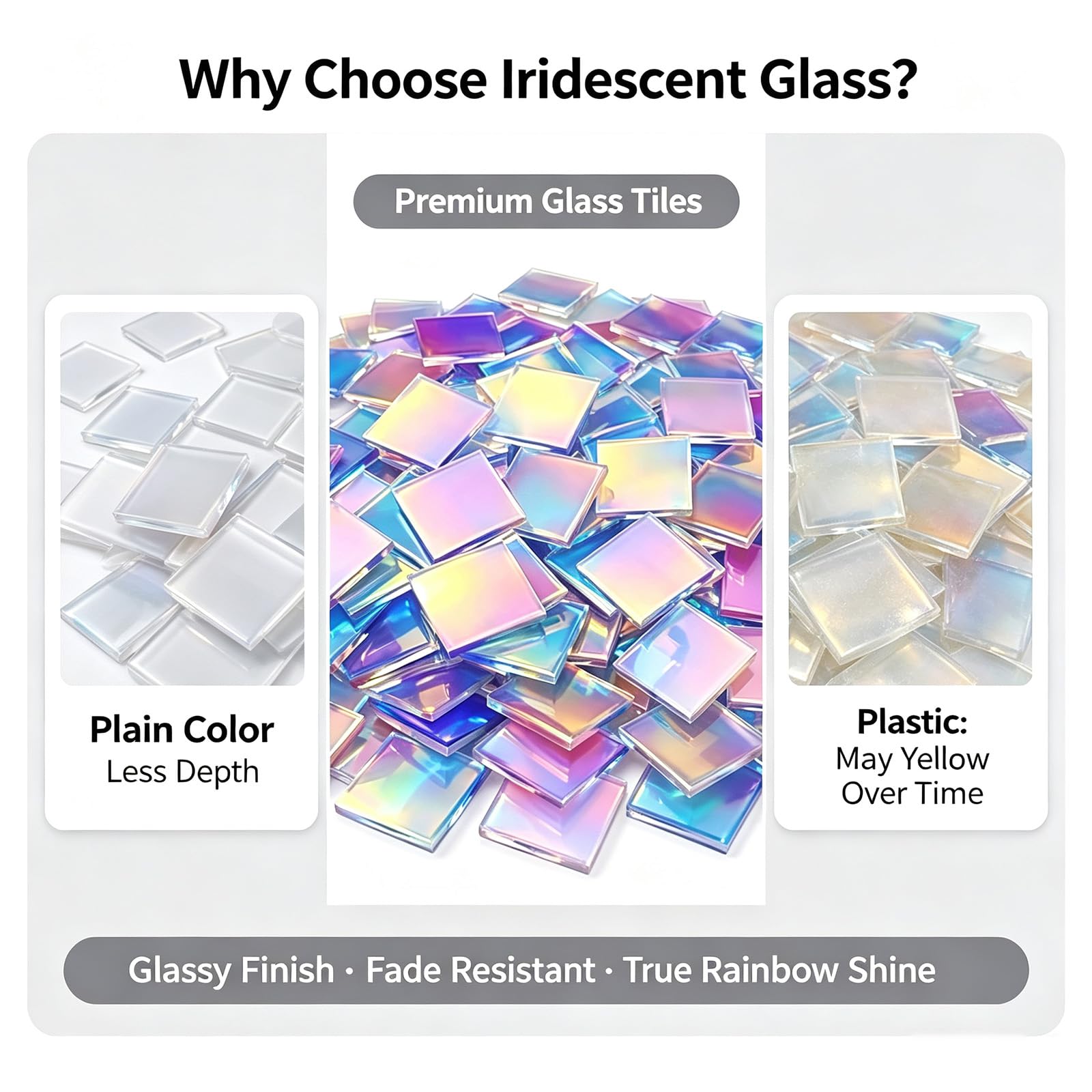 100PCS Rainbow Holographic Acryl Mosaiksteine Zum Basteln,2*2CM Irisierende Acrylquadrate, Quadratische Schillerndes Holografische Mosaikfliesen für Teller Bilderrahmen,Blumentöpfe und Dekoration