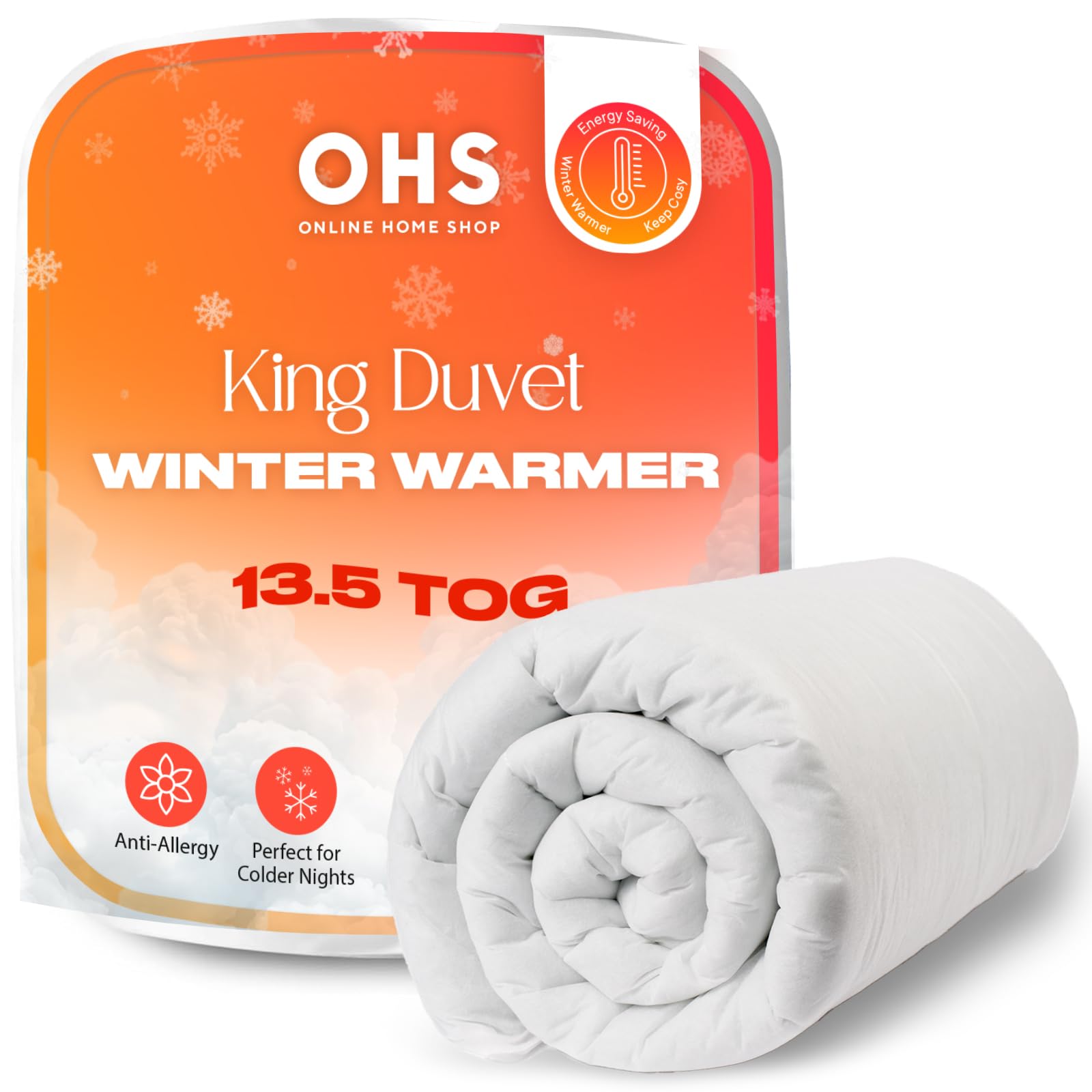 Brentfords White King Size Duvet 13.5 Tog, Winter Duvet Anti Allergy Home Soft Comfort Bedding Hotel Quality Quilt Breathable Warm Heavy Duvets Non Allergenic Fibre, King Size Bed
