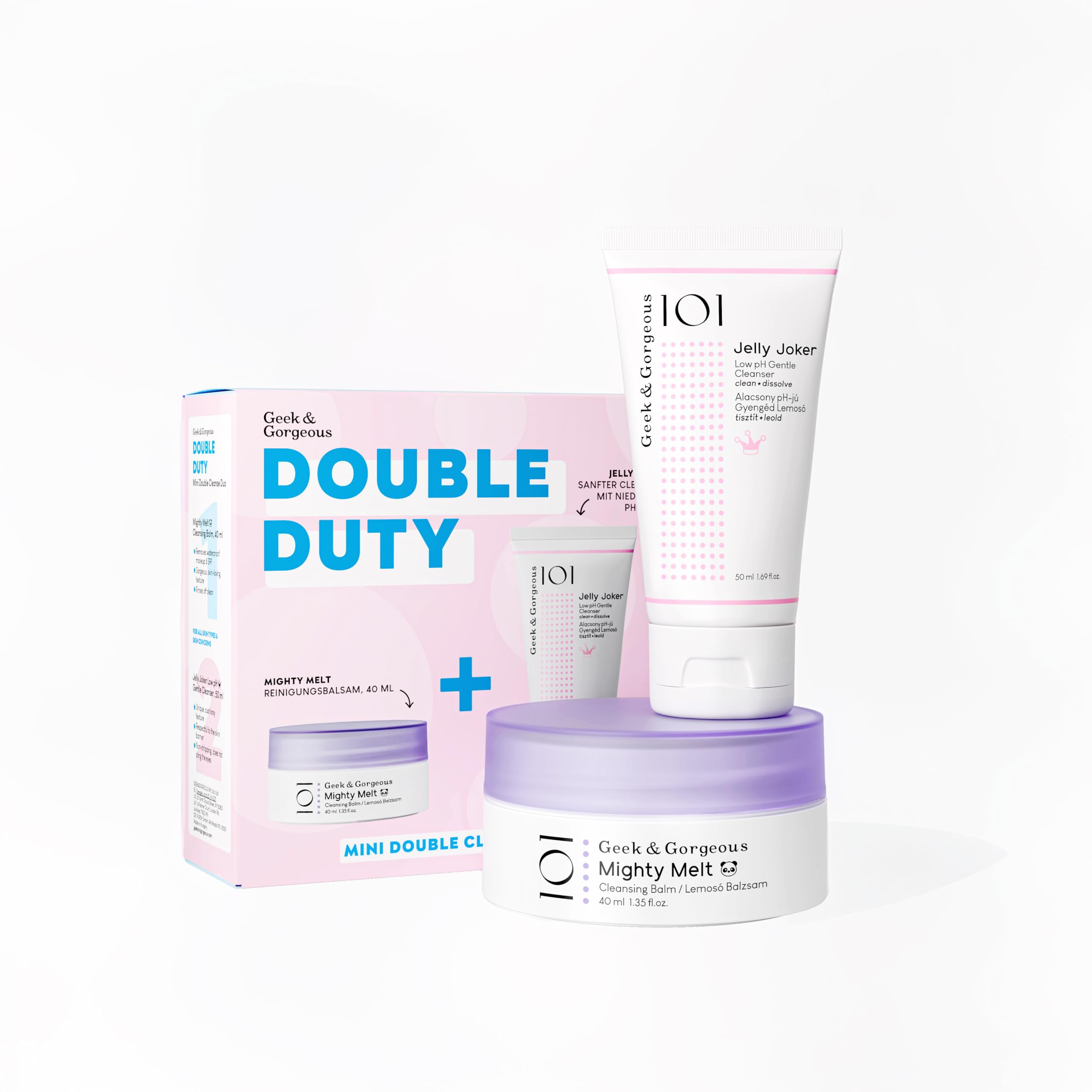 Geek & Gorgeous Double Duty – Double Cleanse Duo – Mighty Melt Mini (40 ml) + Jelly Joker Mini (50 ml)