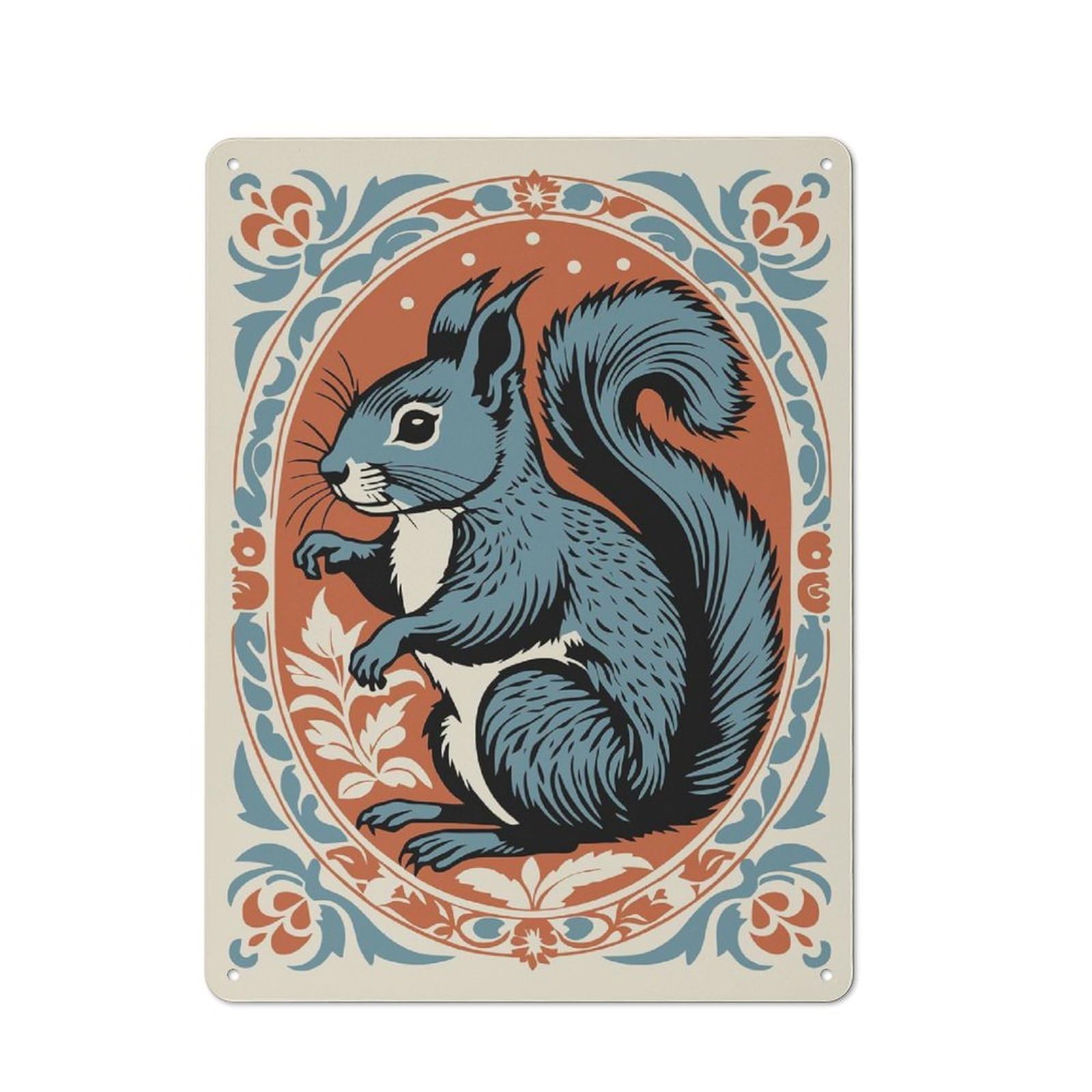 Junmoney Style-4 Vintage Tin Sign 40X30cm With Stylized Squirrel Portrait For Bar Or Restaurant, Suited To Bar Decor Enthusiasts