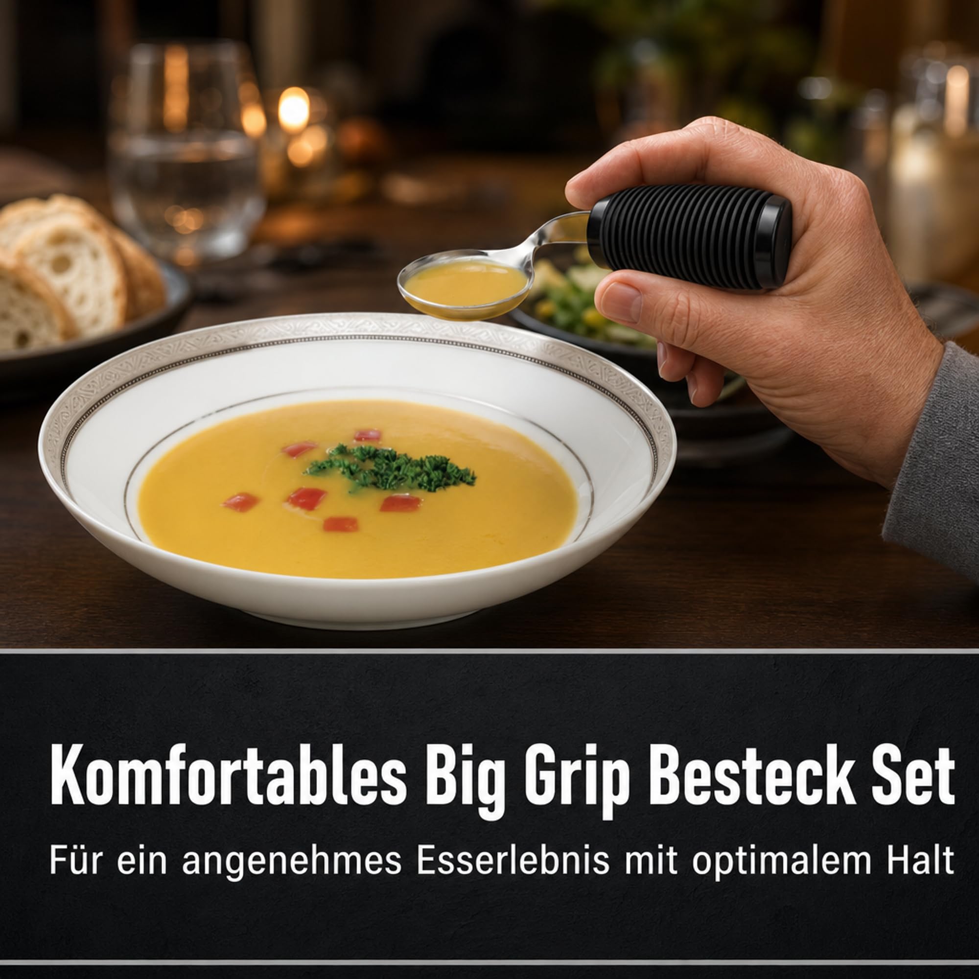 ATC Handels GmbH Big Grip Besteck-Set (4er) – Ergonomisches Besteck-Set zum einfachen Greifen – Biegsam & Spülmaschinenfest