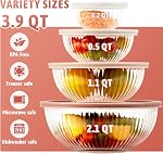 Glass Mixing Bowls with Lids Sets, 4 PCS serving bowls for party or kitchen | For Baking, Meal Prepping and Salad, Bpa Free and Dishwasher and microwave Safe Serving Bowls, 0.2 / 0.5 / 1.1 / 2.1 QT