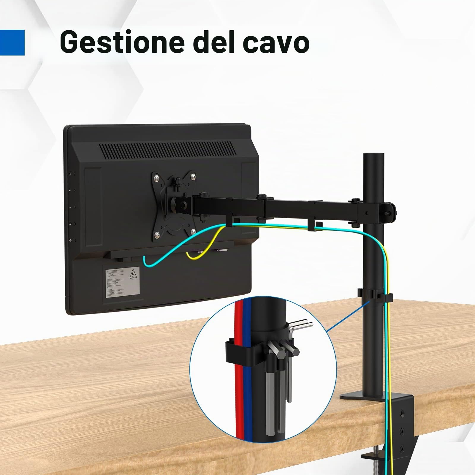 GRIFEMA GB2001-1 Braccio per Monitor Singolo, Supporto Regolabile in Altezza per Schermi LED LCD da 13" - 32", Rotazione a 360°,Dimensioni VESA 75/100, capacità di Peso Fino a 10 kg, Nero