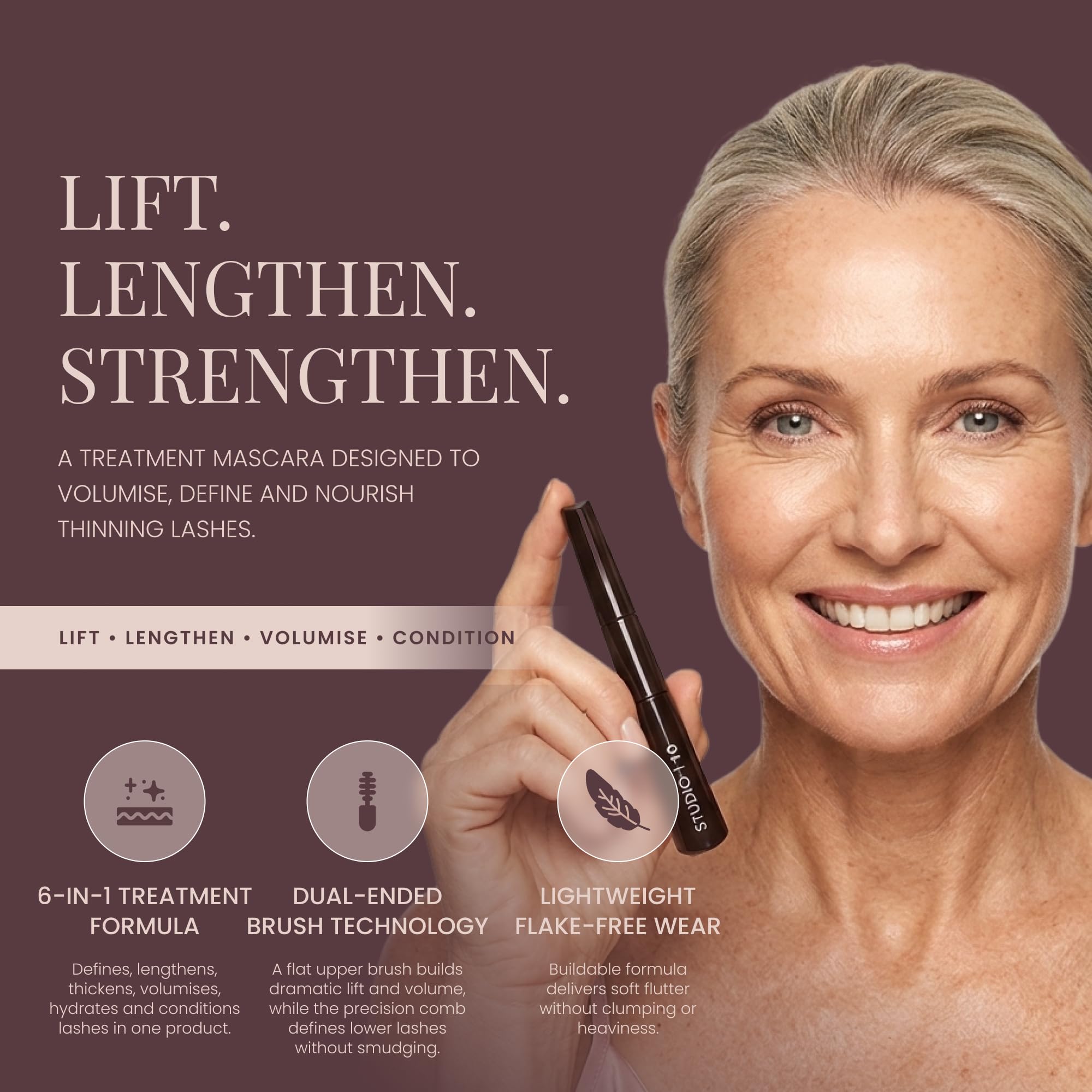 Studio10 | 6 in 1 Perfect Lash Mascara a doppia azione pennello imballato con condizionamento, volumizzante, rafforzamento e attivazione della brillantezza