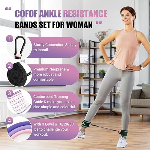 Miniatura 2 de Ankle Resistance Bands with Cuffs, Ankle Bands for Working Out, Ankle Band Cuff for Kickbacks Hip, Leg Glute Exercise Equipment with Training