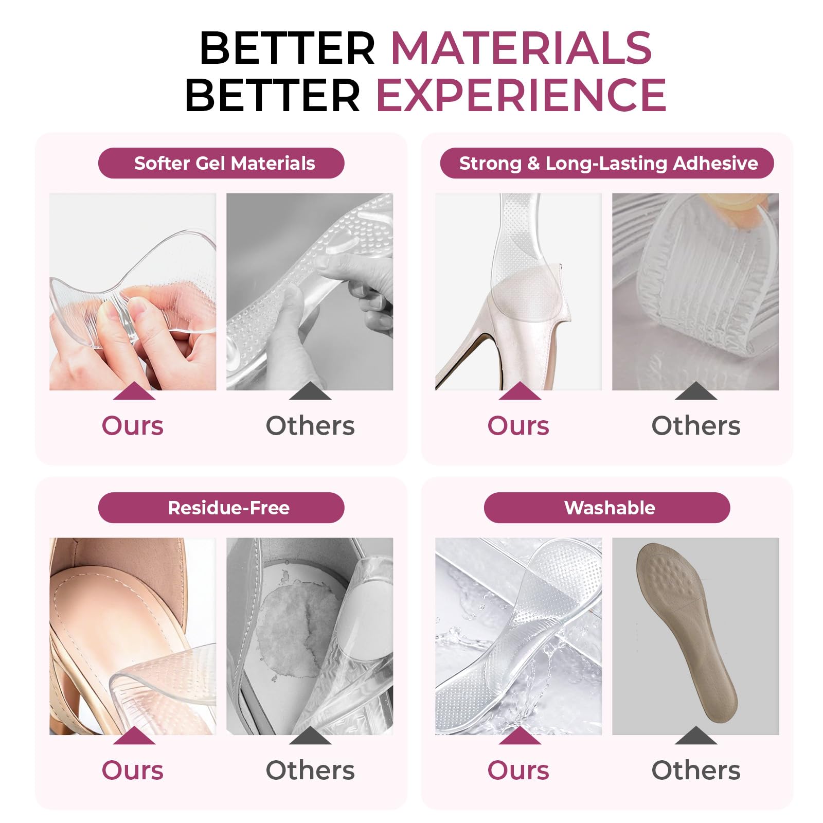 Welnove Plantillas gel Mujer 3/4 Almohadillas suaves para aliviar dolor fatiga 2 pares Sandalias tacón alto Pies planos Fascitis plantar