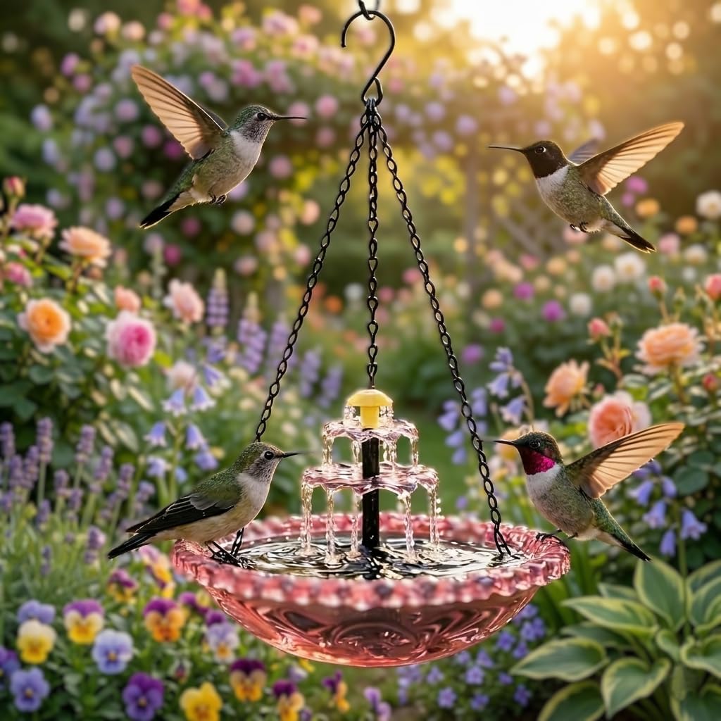 Hanging Solar Bird Bath Fountain, Upgrade 3-Layer Solar Powered Cascading Water Fountain, Outdoor Humming Birds Cascade Baths Fountains for Garden, Yard, Patio, Backyard & Lawn Decor