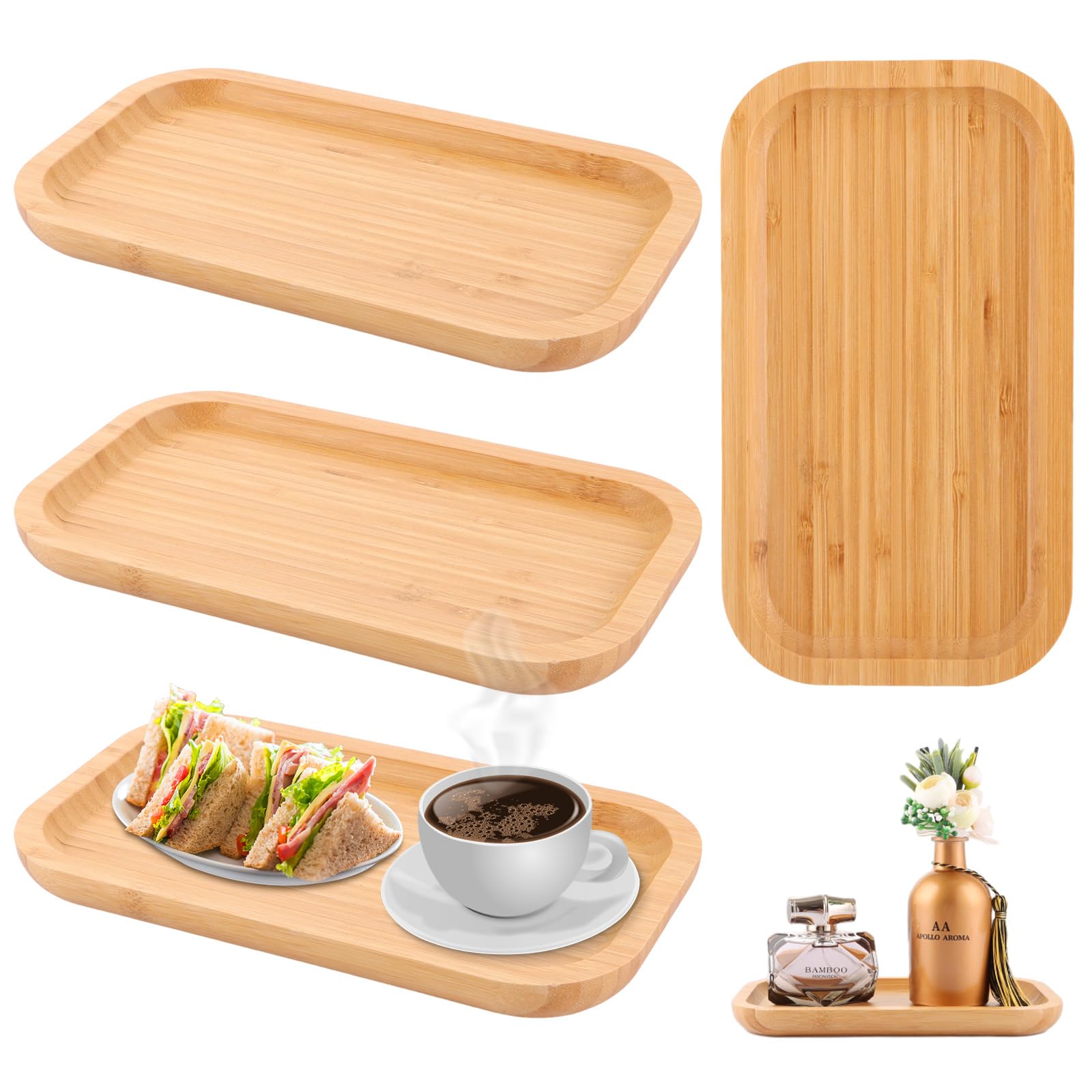 2xPlateau En Bambou Collation,Plateaux De Service Rectangulaires En Bambou Pour Plantes En Pot