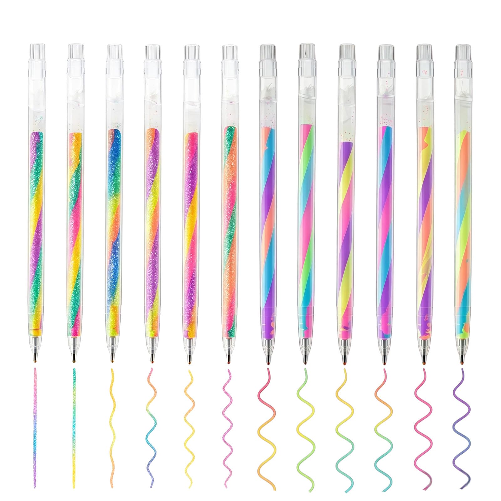 12 Pcs Rainbow Pen Glitter Gel Penss Set, Glitter Pens as Cute Stationary, Smooth Writing Gel Pens Coloured, Glitters Colouring Penss Suitable for Card Making and DIY Craft Suit for Ages 15 And Above
