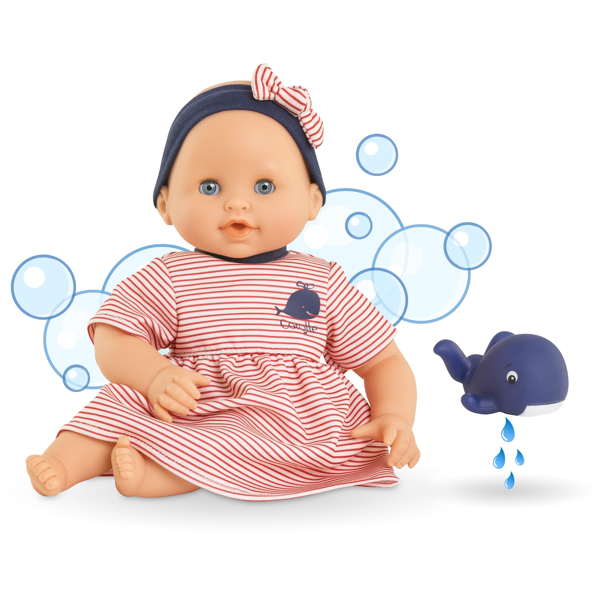 Corolle - Mon Premier Poupon, Bébé Bain Calypso, avec Jouet de Bain Baleine, 30cm, dès 18 Mois, 9000100860