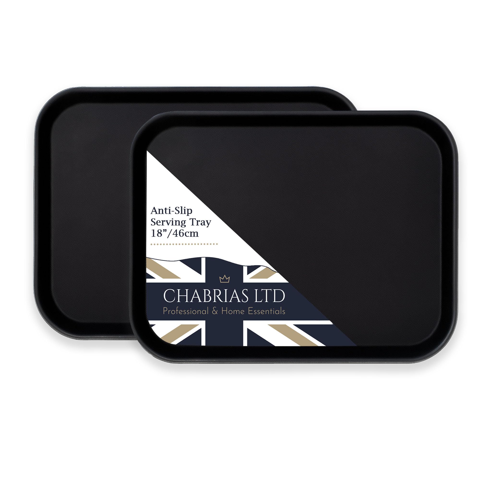 Chabrias Ltd 2 Pack 18" Rectangular Bar Tray U-Grip Black Anti Slip Non Slip Bar Drinks Food Serving Tray for Parties, Gatherings, Bars, Restaurants, and Home