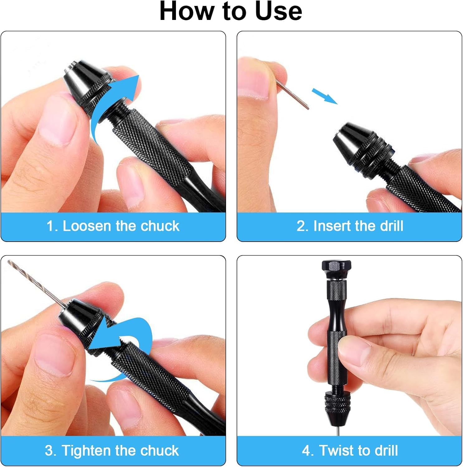 Pin Vise Hand Drill Rotary Tool 0.3-3.4mm Mini Trapano a Mano per Modellismo
