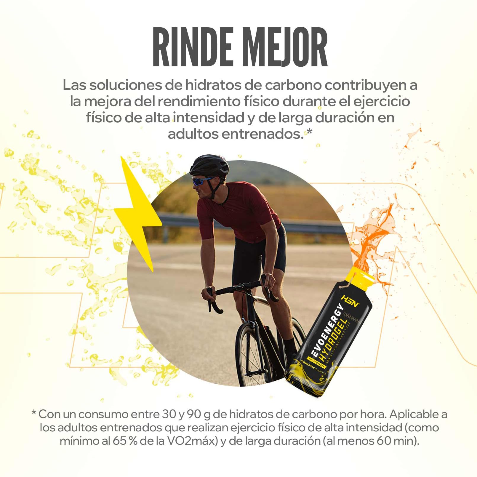 HSN Evonergy Maxigel Con Cafeína | Limón - Caja 12 Unidades de 70ml | 60g Carbohidratos por Gel Relación 1:0,8 (Glucosa:Fructosa) | Textura fluida | No-GMO, Vegano, Sin Gluten ni Lactosa