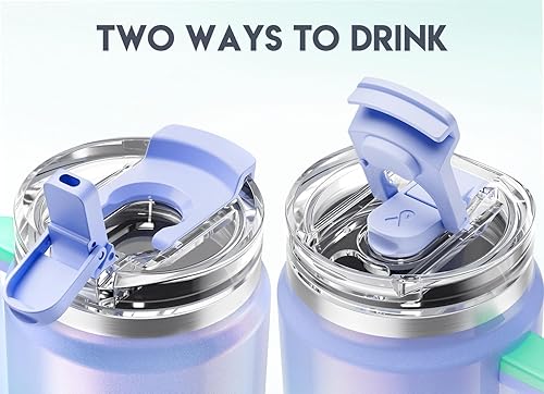 Miniatura 6 de Meoky Vaso de 40 onzas con asa y pajita, vaso aislado con tapa y popote, taza de viaje de acero inoxidable, mantiene el frío durante 34 horas, 100%