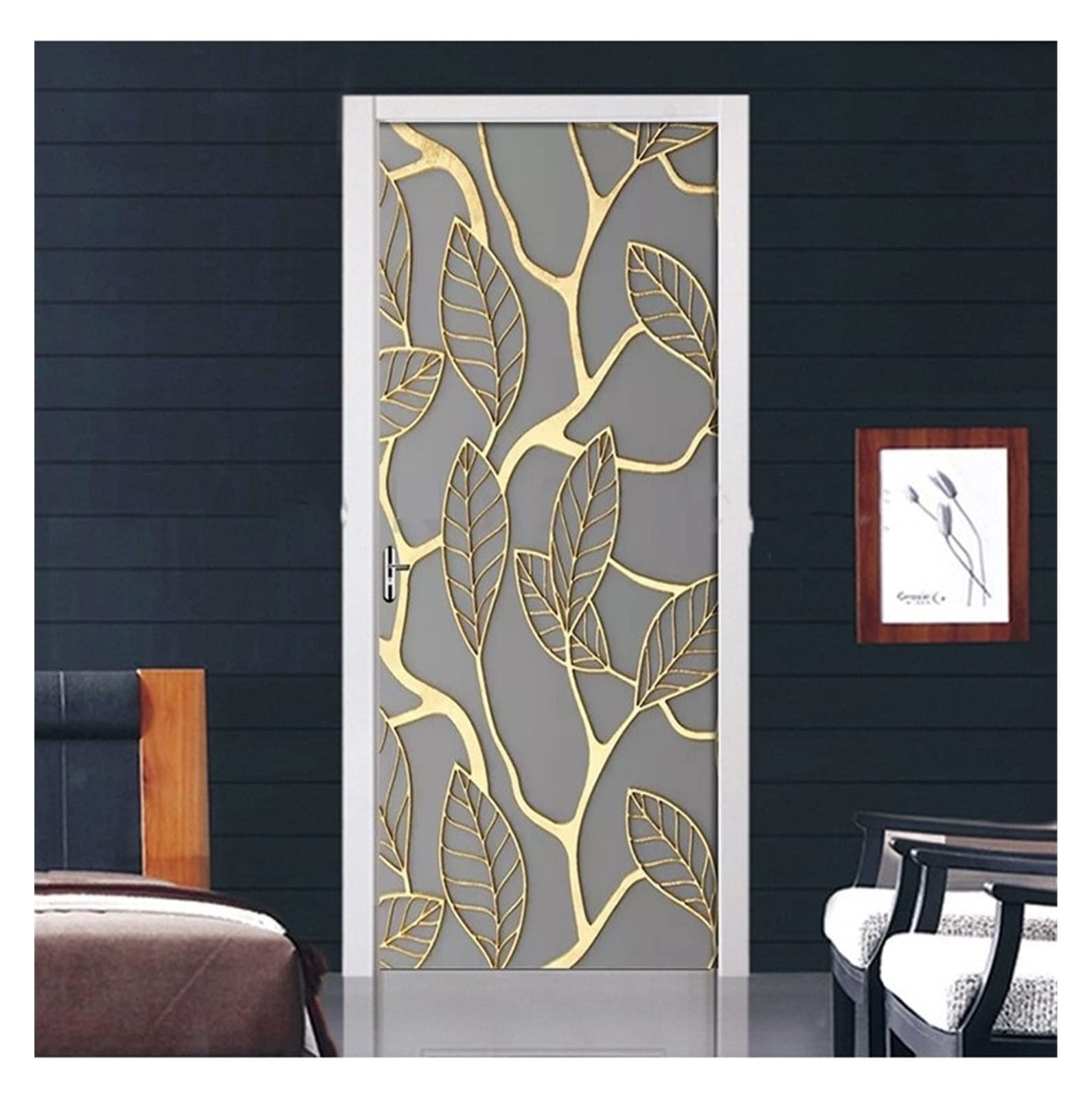Sticker mural 3D feuilles d'or adhésif étanche anti-imperfección 95x215cm