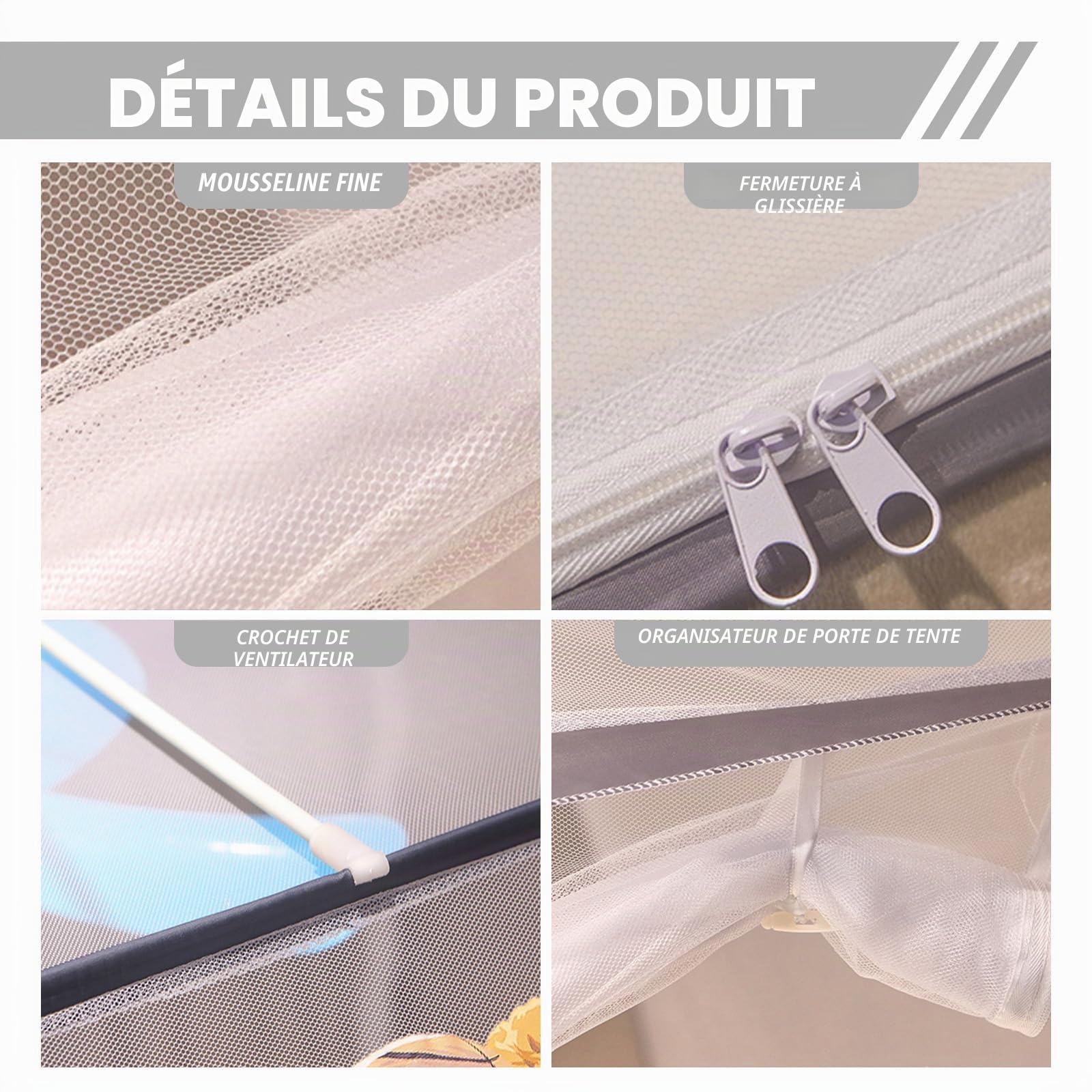 Moustiquaire de lit pop-up double porte - Moustiquaire pliable avec fond - Tente anti-moustiques à double porte - Tente de camping pour chambre à coucher, extérieur et camping (200 x 180 x 145 cm)