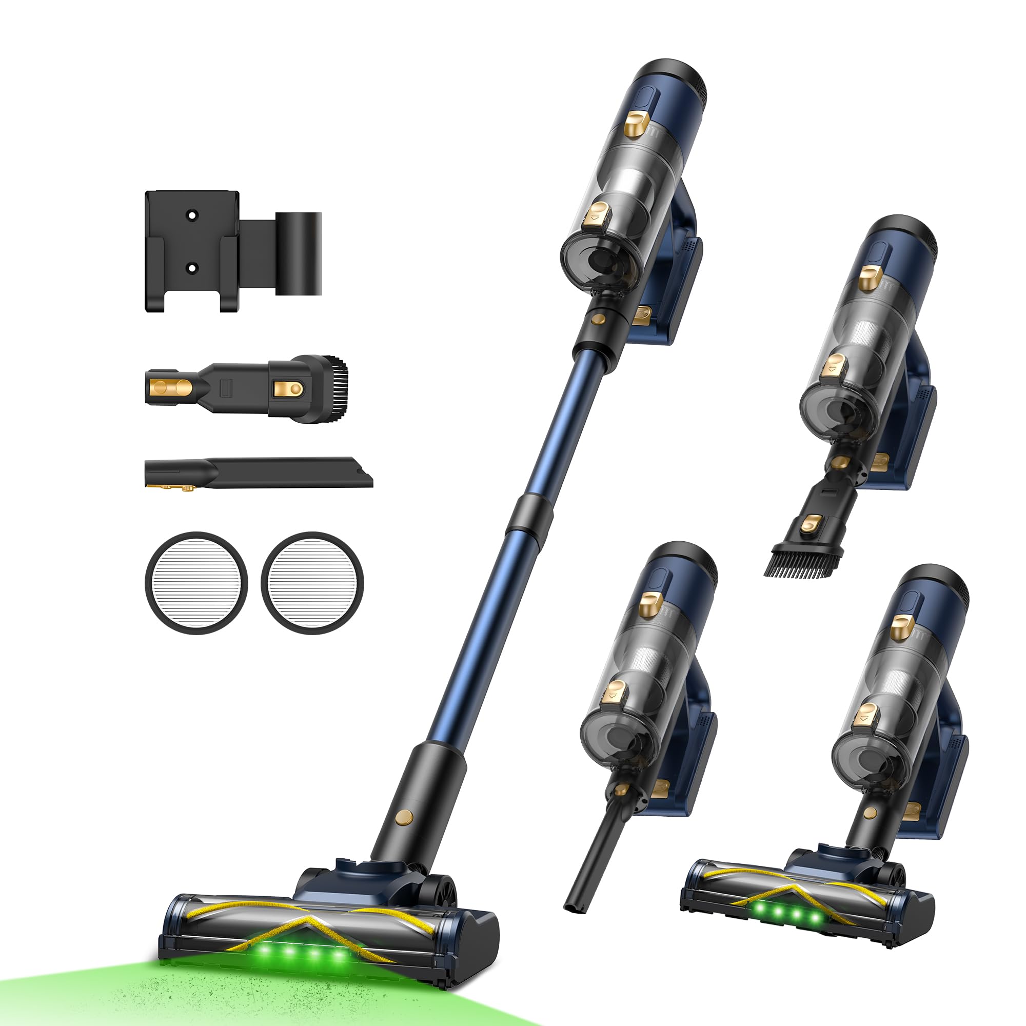 Vexilar V12 Akku Staubsauger Kabellos 50Kpa / 50Min, Leichter Selbststehend Akkustaubsauger mit Touchscreen, Grünes Licht, Anti-Tangle, Staubsauger für Teppich Hartböden Vorhang Auto Haustierhaare