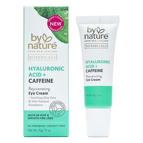 By Nature Botanicals Crema para debajo de los ojos con ácido hialurónico y cafeína, crema de ojos reafirmante y refrescante para ojeras, cuidado de