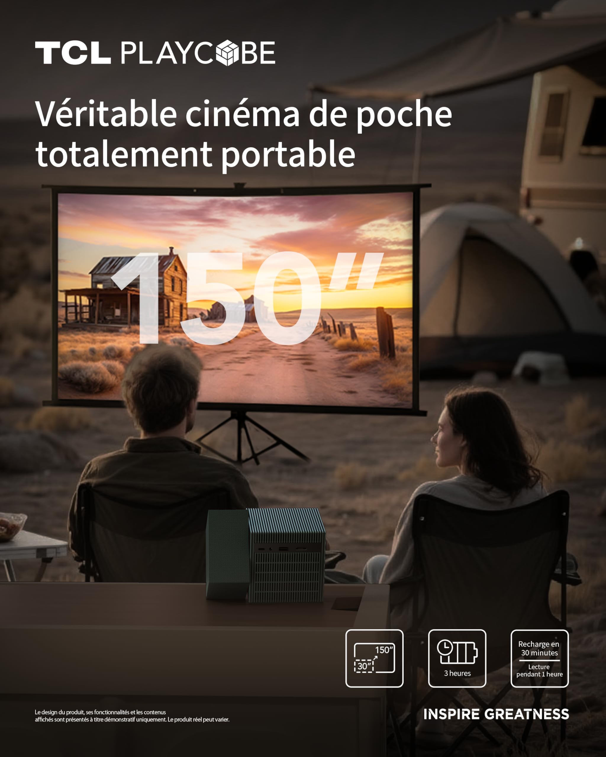 TCL PlayCube 4K Videoprojecteur - [GTV/Netflix] Projecteur Mini Portable, 750 Lumens ISO, Wi-FI et Bluetooth, AutoFocus, Keystone, Réglable 360°, pour Home Cinéma, Intérieur, Extérieur, Gaming