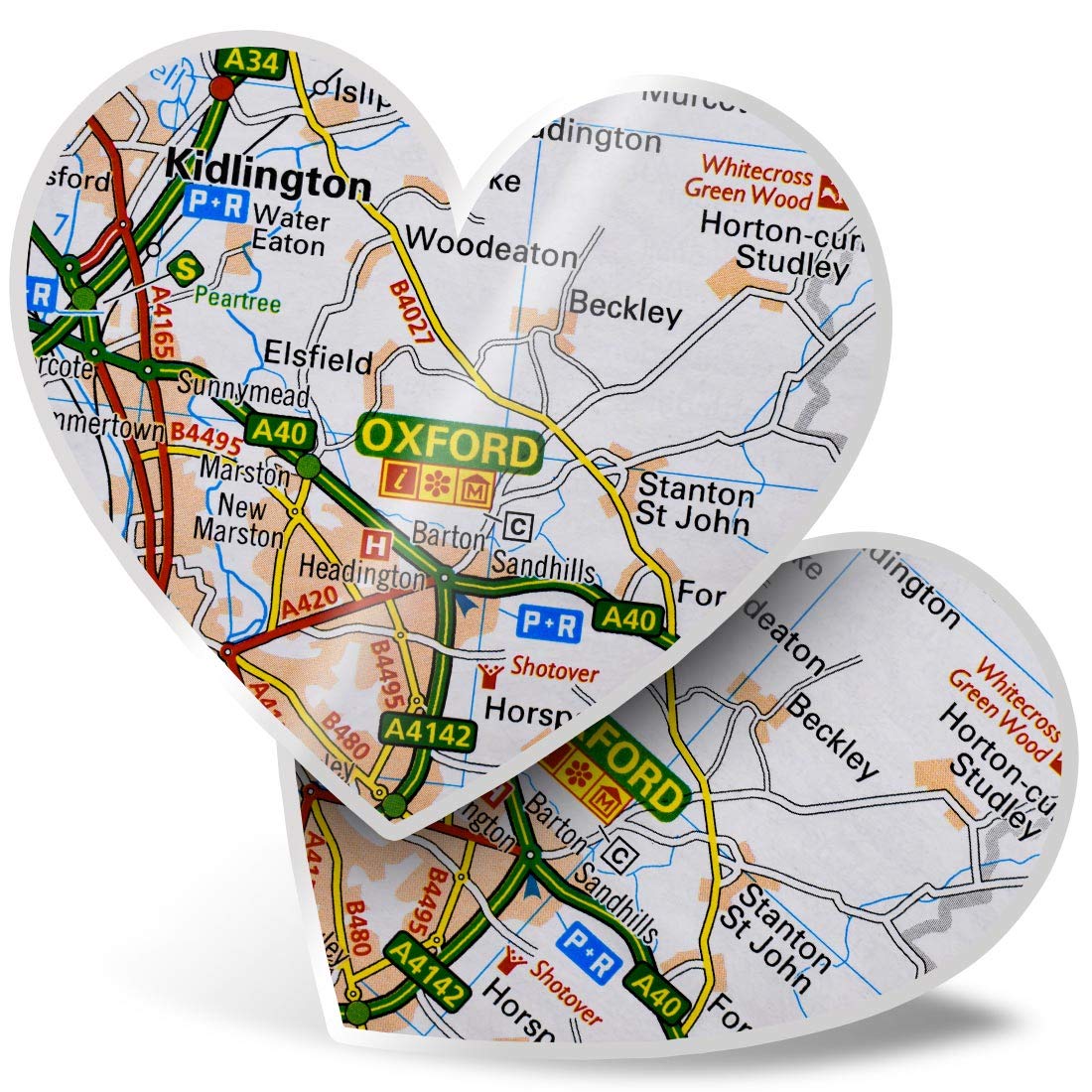 2 x 7.5cm Heart Stickers - Oxford England Travel University UK Map Decals 45966