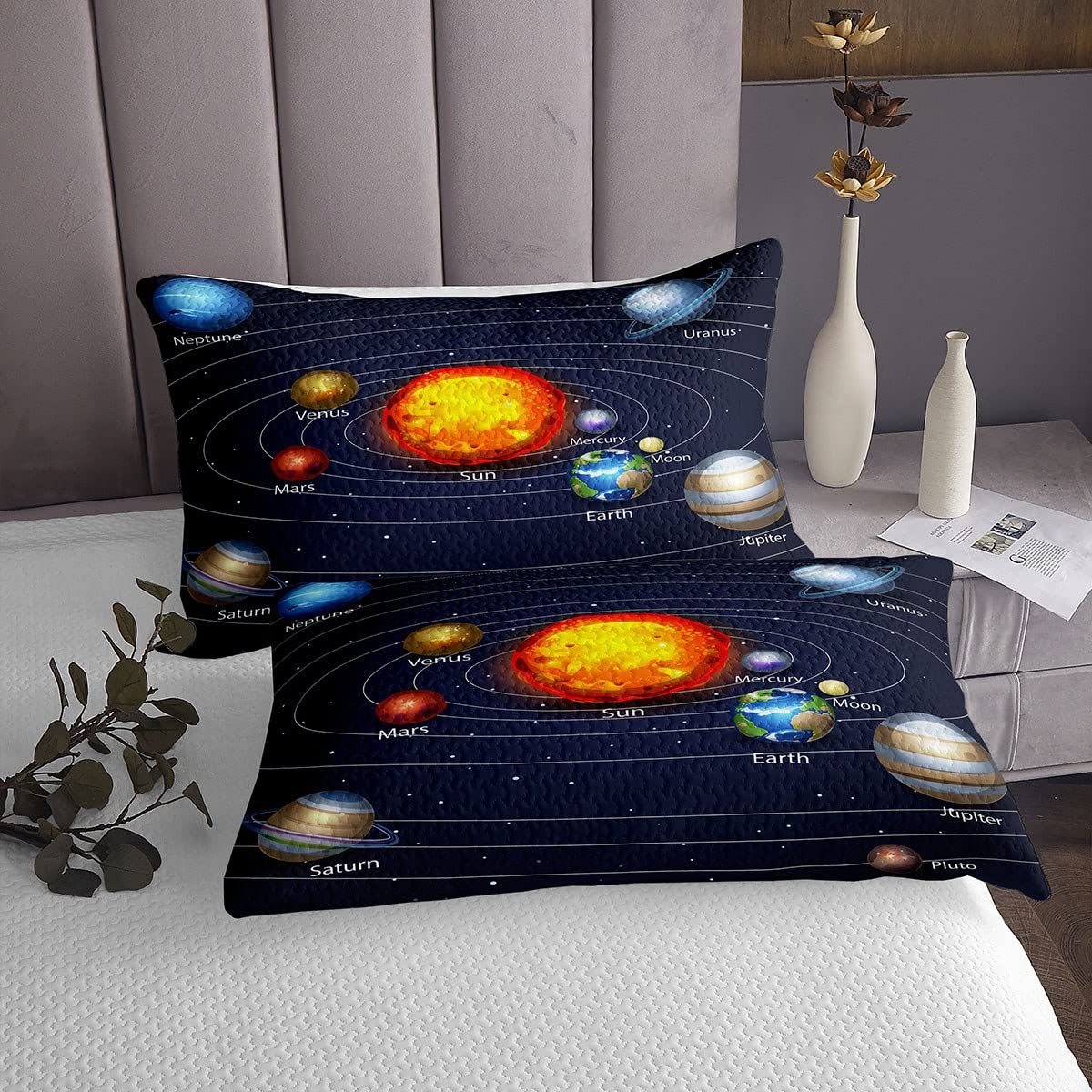 Parure De Lit 3 Pièces Motif Planètes Système Solaire - Enfant Garçon Fille - Univers Spatial