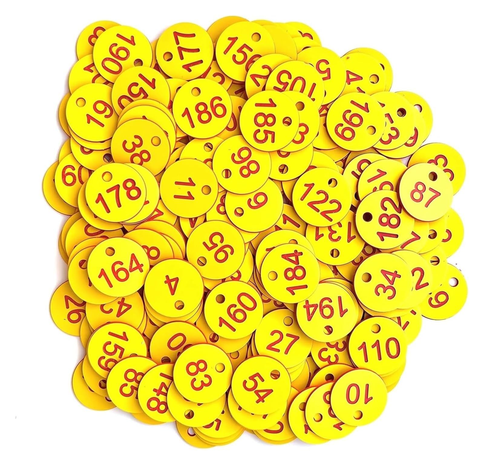 plastikowe plakietki z numerami, Okrągłe grawerowane identyfikatory z ABS, opakowanie 500 sztuk, sekwencyjne 1-500, 3,5 cm, wielokolorowe(1-500 Yellow Red)