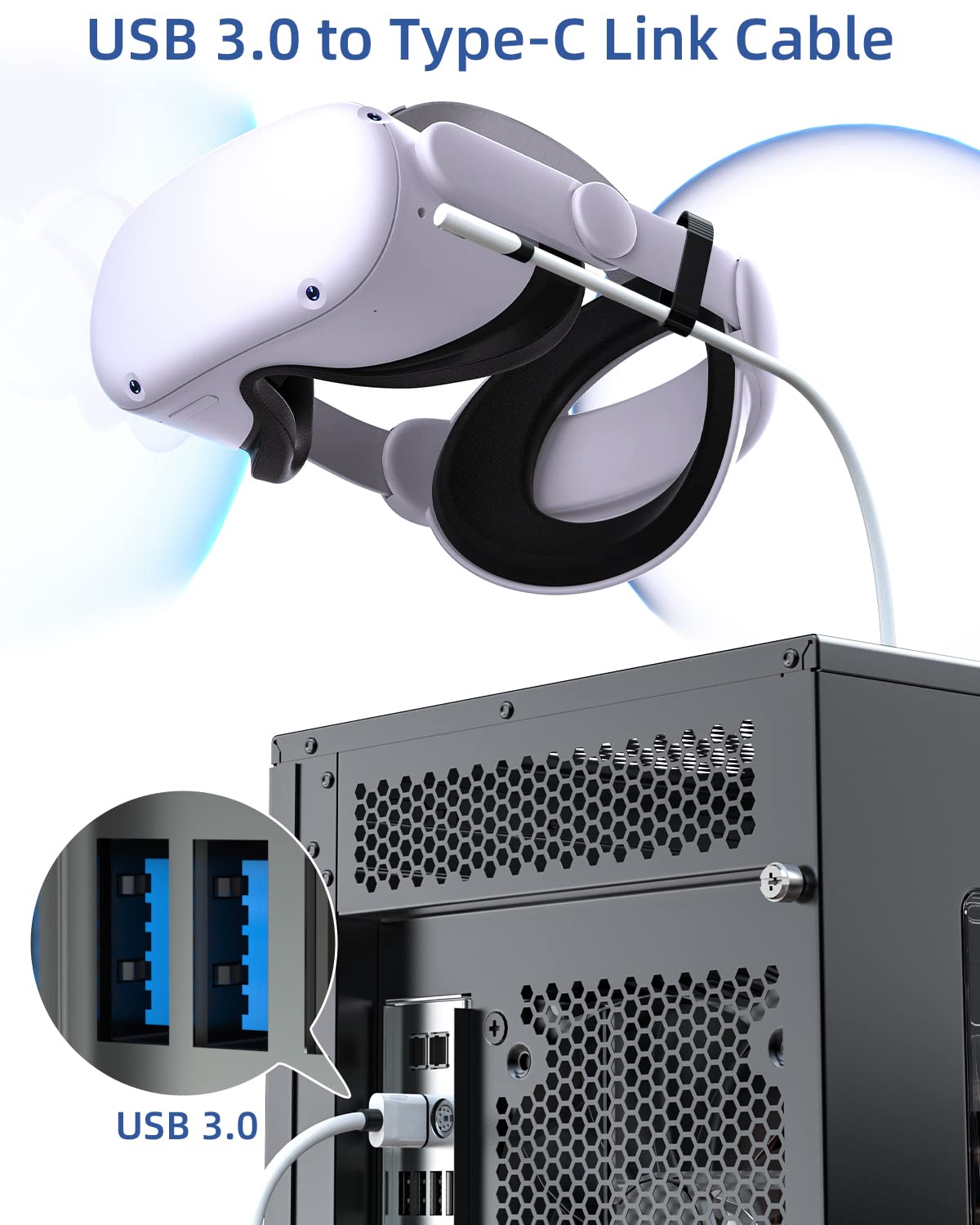 Cable de enlace Tiergrade 5M compatible con Meta Quest 3/Quest 2/Pro, PICO4/Pro, cable de PC con transferencia de datos de 5 Gbps, USB 3.0 a cable de tipo para auriculares VR y PC para juegos — view 2