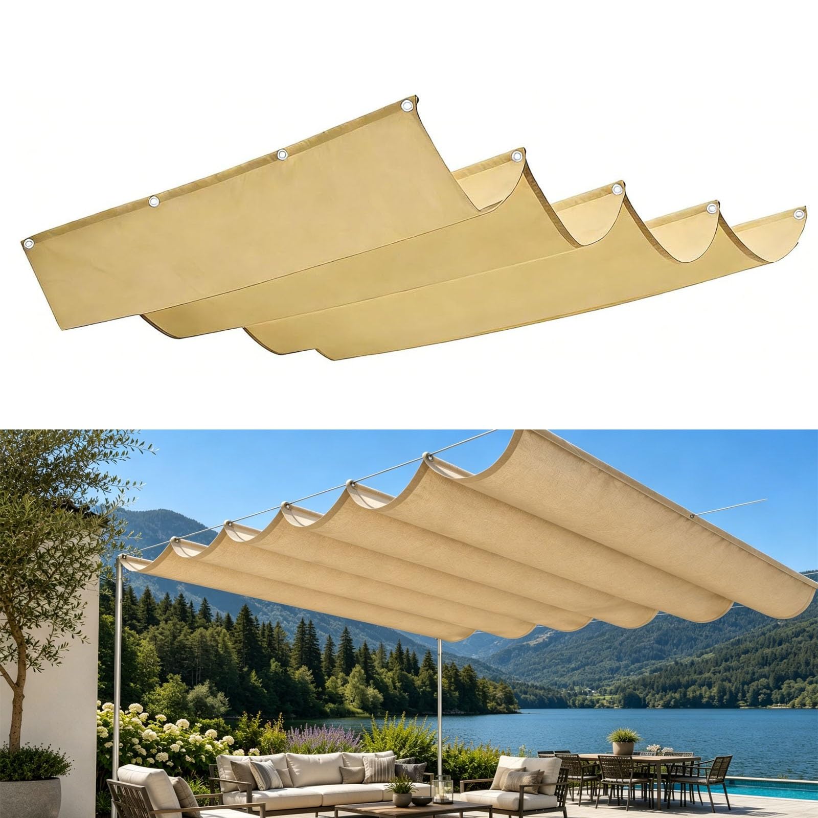 Voiles d'ombrage rétractables en vague pour jardin et patio abrité du vent 1.4 x 4.25 m