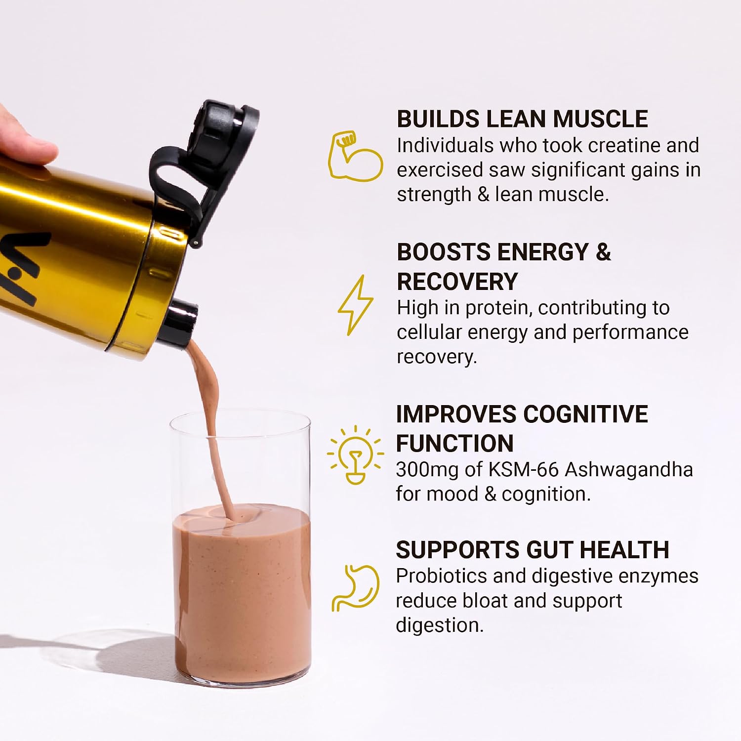 VitaHustle ONE Max 30g Protein + 5g Creatine, 30g Plant Protein Powder, All-in-One Meal Replacement Shake, Greens, Adaptogens, Ashwagandha, Probiotics & Vitamins – Double Chocolate, 15 Servings
