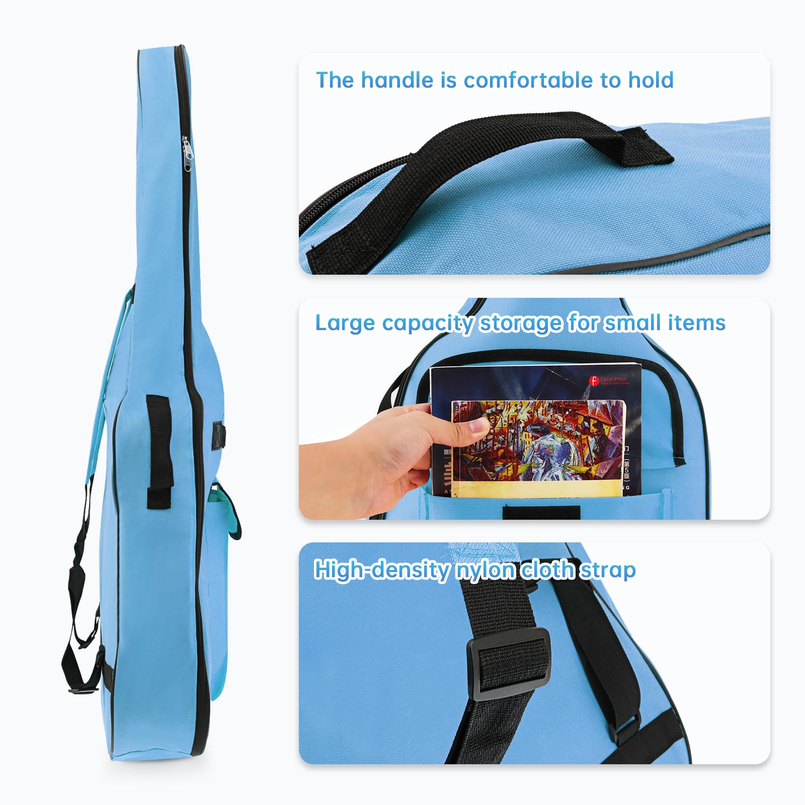 Housses pour Guitare Acoustique de 41 Pouces, Sac de Guitare Double bandoulière réglable Sac à Guitare Acoustique, Casquette de Concert étanche à 5 mm à éponge (Bleu)
