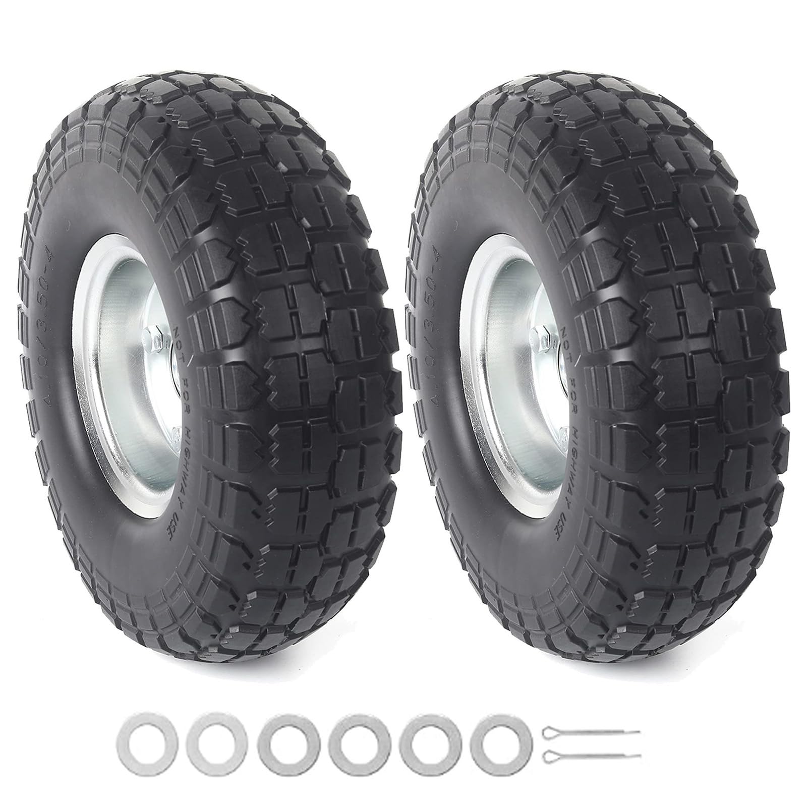 10" Vollgummireifen-Räder, die für manuelle Lastwagen passen, Handwagen, Ersatz für Reifen 4.10/3.50-4 (Silbrig, 2)