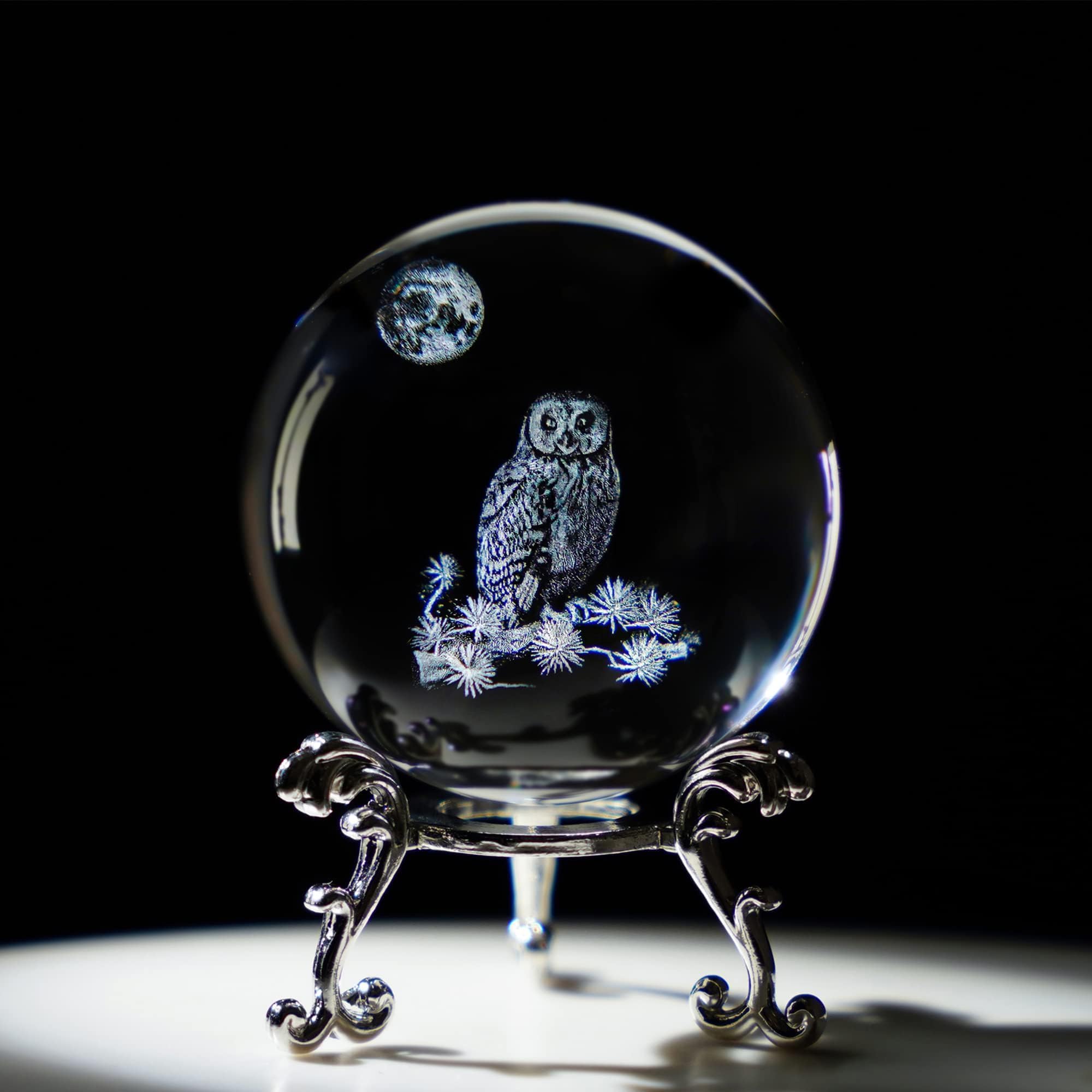 HDCRYSTALGIFTS 60mm 3D Laser Crystal Ball Paperweight OWL Figurines Glass Sph...