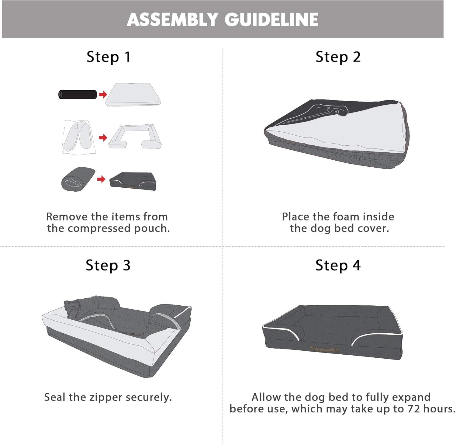 Codi Large Memory Foam Layer Dog Bed, Washable Orthopedic Dog Bed Couch with Removable Zipper Cover, Waterproof Dog Bed Sofa Bed, Grey 8 71WzhupyX+L. AC SL1500