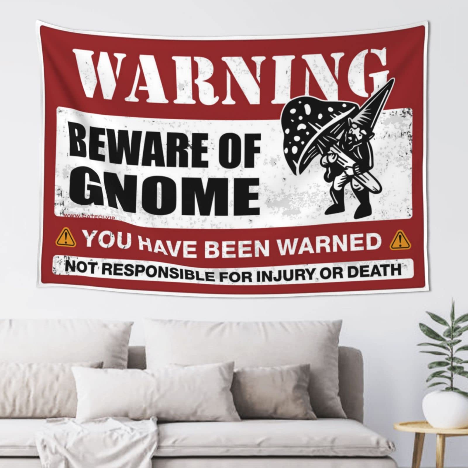 PRAVOXI Door Decorations For Bedroom Beware Of Gnome Tapestry Beer Decor Man Cave Decor And Accessories(75X100CM)