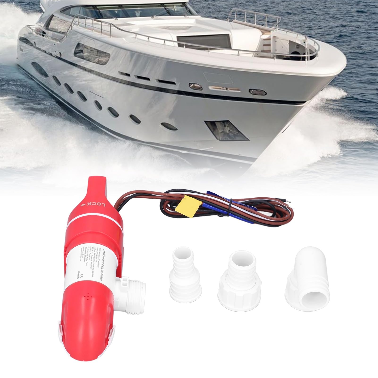 Bomba de Sentina Automática para Barcos 12V DC 1100GPH 4160LPH Acero Inoxidable Rotación 360 Grados Perfil Bajo
