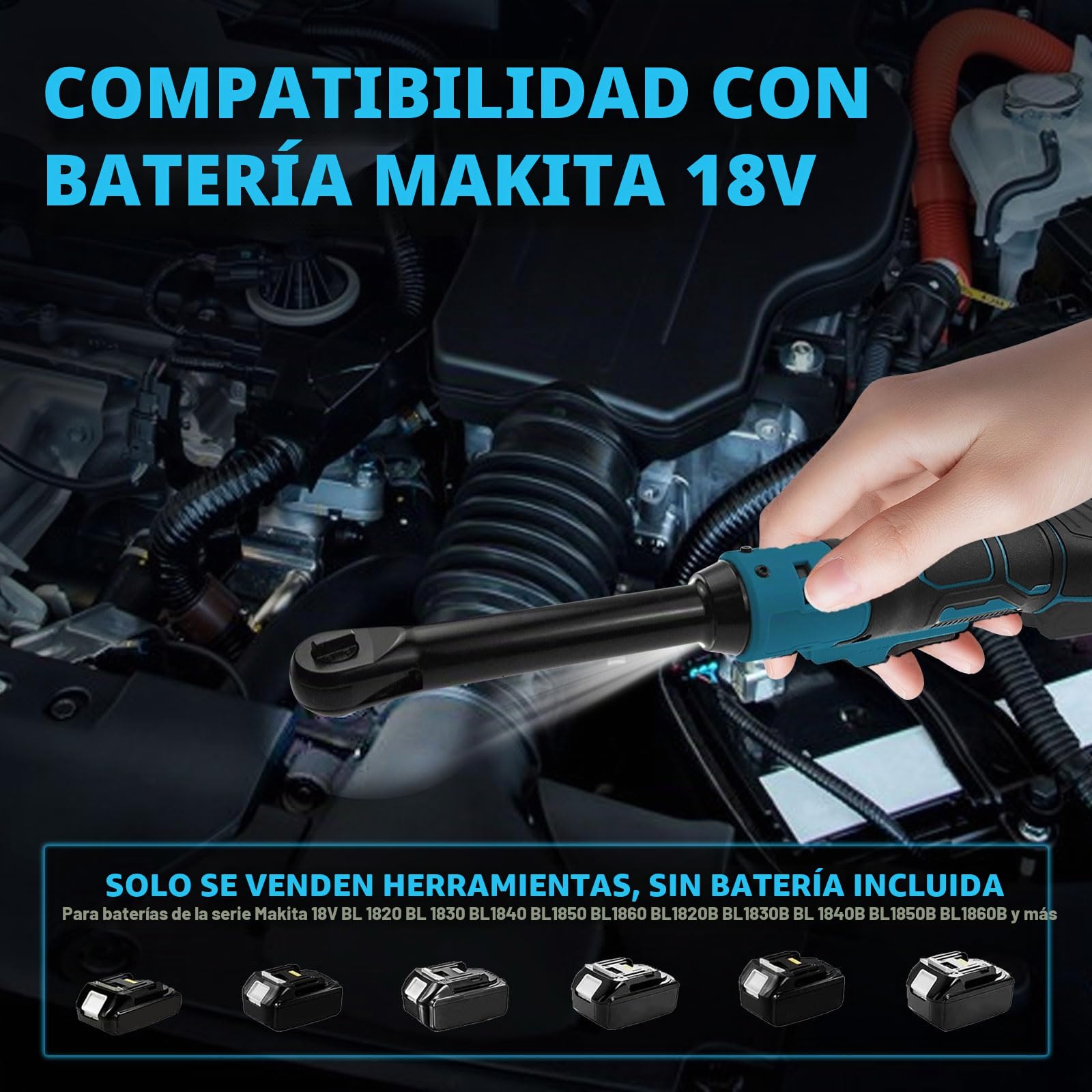 Llave de trinquete inalámbrica para batería Makita de 18 V, llave de trinquete eléctrica extendida de 16 cm de largo, herramienta eléctrica con luz LED, 600 RPM, 80 N.m
