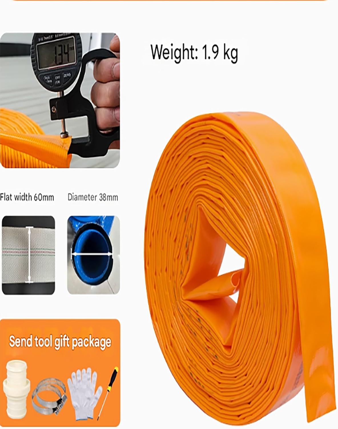 1.5" in Feet Agricultural PVC Lay Flat Discharge Pump Hose，Pool Backwash Hose,for Water Transfer,Swimming Pool Filter,Draining Pond,Garden Irrigation(30meter)