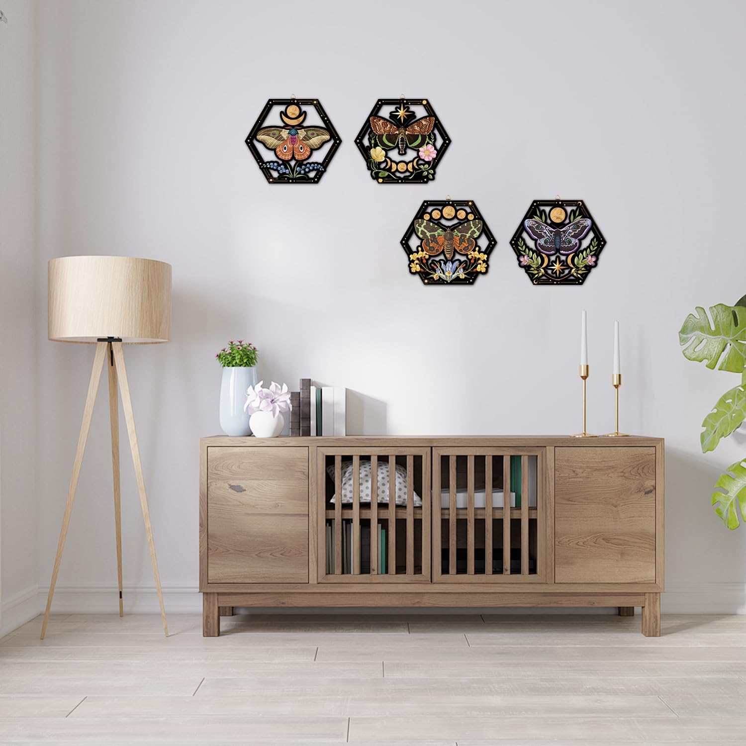 CHDITB 木製ヴィンテージ蛾蝶ウォールアート、風変わりなダークアカデミアフローラルボタニカルレーザーカット中空アート作品ハンギン