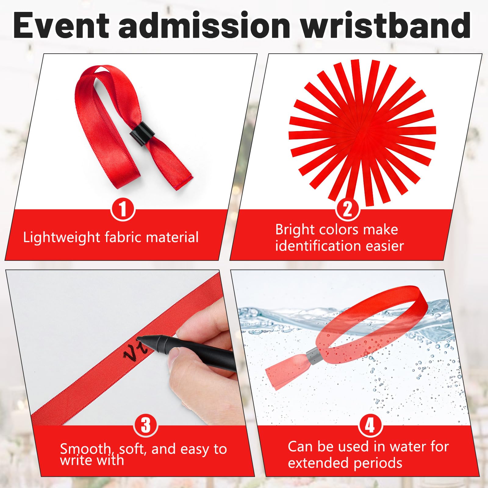 150 Pack Red Cloth Event Bracelets, Party Bracelets pour les événements jetables, Cloth Event Bracelet pour la musique de fête, Festival, Carnaval de mariage, Live Show