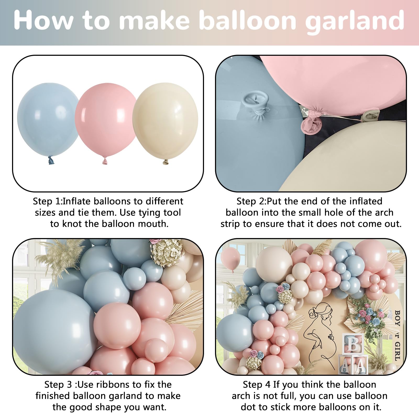HILAVO Ballonbogen-Set in Rosa und Blau, 133 Stück, für Geschlechtsoffenbarung, Girlande, pastellrosa, staubig, blau, Latex, Party-Ballon für Jungen oder Mädchen, zum Enthüllen, Geburtstag, Brautparty