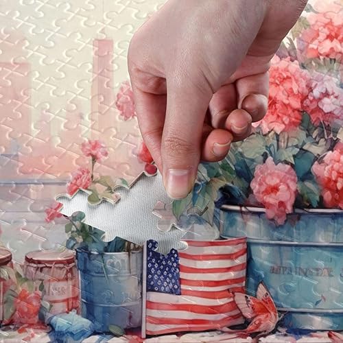 Miniatura 4 de Flowerpot American Falg Jigsaw Puzzles 500 Pieces for Adults,Learning Educational Puzzles,Difficult and Challenge Families Toys with Mesh Storage