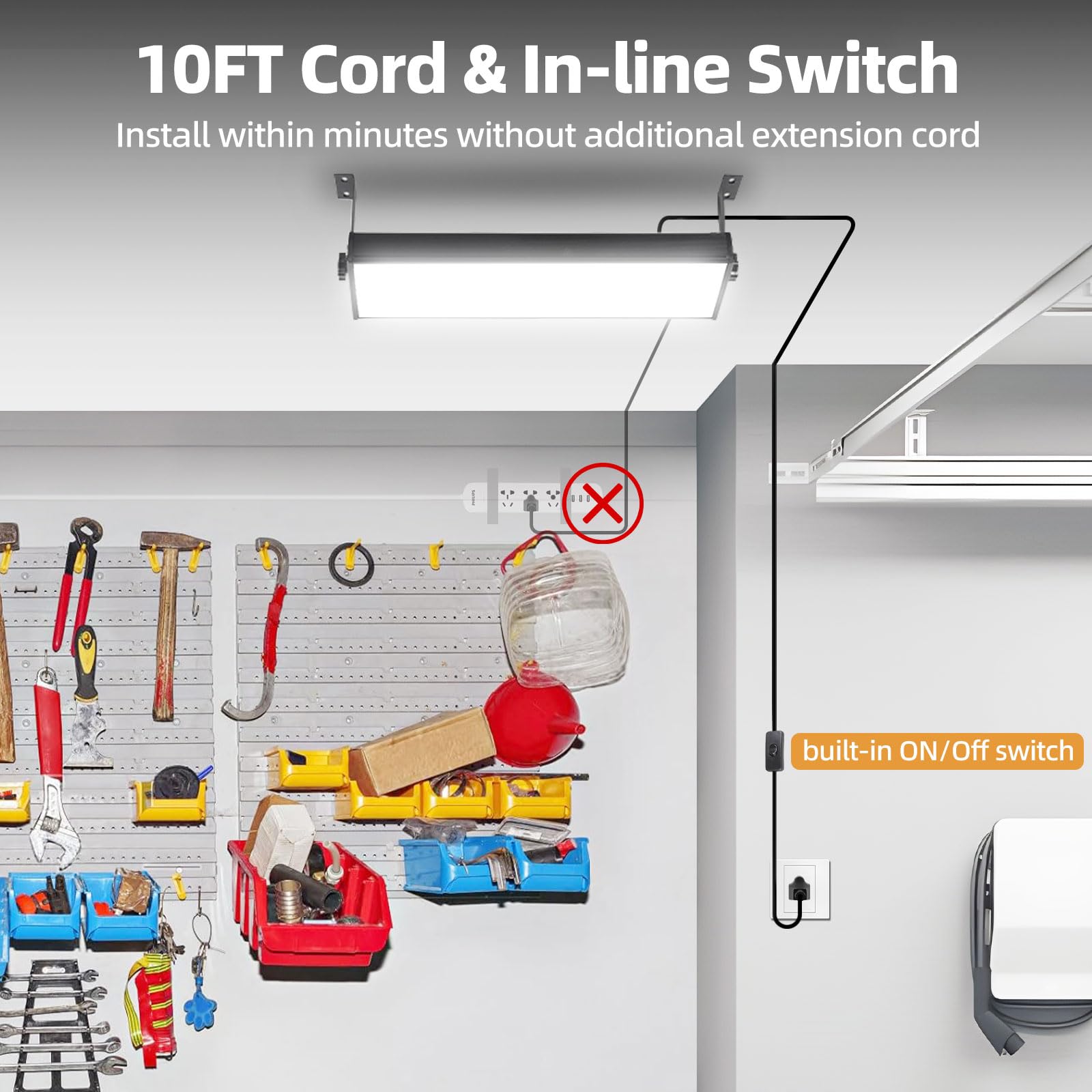 180W LED Shop Lights with 10FT Cord Swtich Aluminum 20000LM Ultra-Bright Garage Light 5000K Daylight IP66 Waterproof Bay — view 2