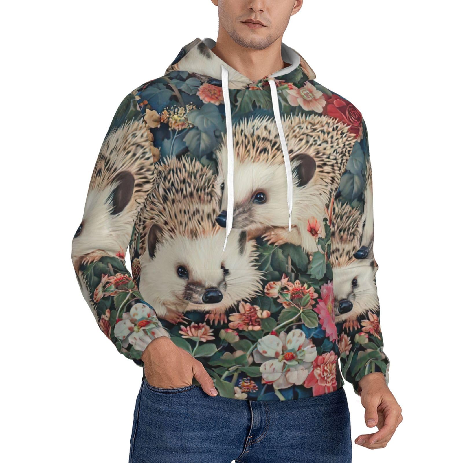 Sweat à capuche imprimé floral hérissons pull de sport doux à coupe mixte - 8