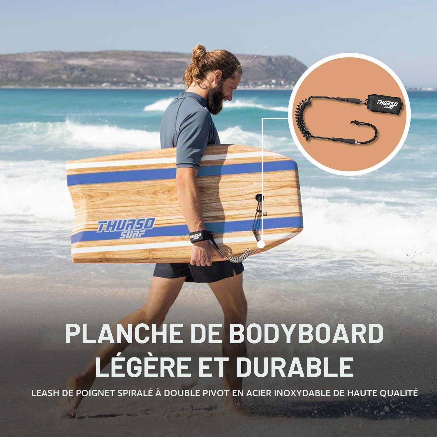 THURSO SURF Quill 42'' Bodyboard Lightweight Durable EPS Core IXPE Deck HDPE Slick Bottom FRP Stringer Crescent Tail Dual Channel Plastic Mesh with Double Swivel Coiled Wrist Leash
